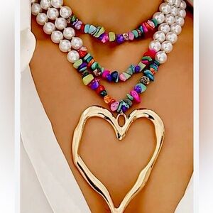 JS1–ELEGANT HEART PEARL NECKLACE WITH MATCHING EARRINGS